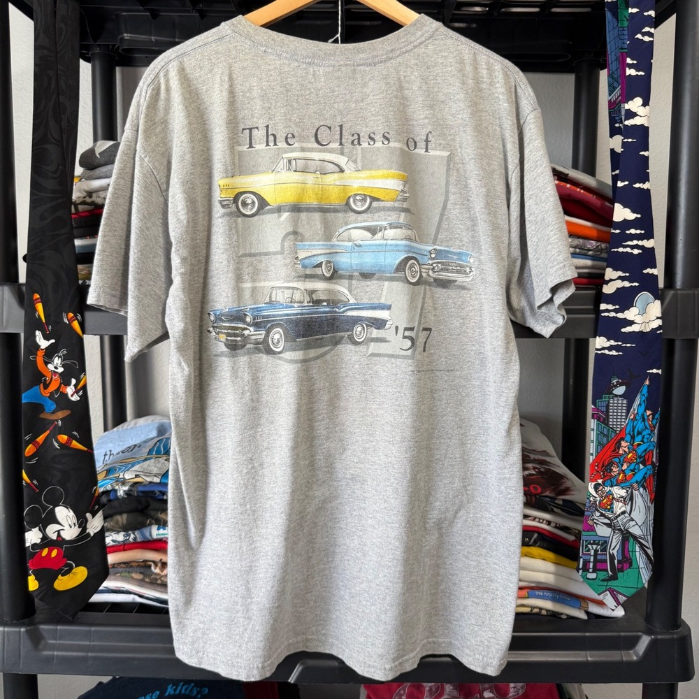 Y2K Gray The Class Of 57 Chevrolet Bel Air Graphic T-Shirt Large